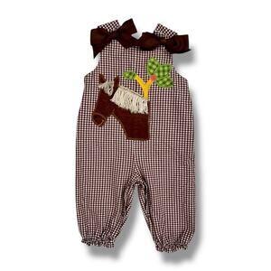 The Bailey Boys Longall Girls 9M Brown Gingham Horse Appliqué Ruffle Bows